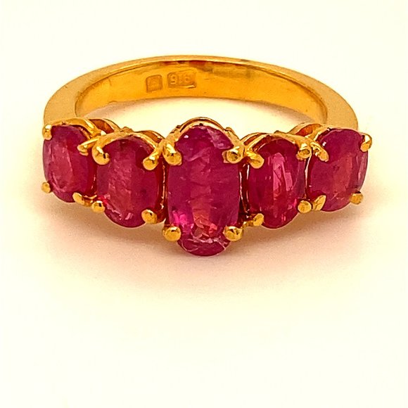 Burmese Ruby 2.30ct Solid 22K Multistone Gold Ring - Picture 1 of 9